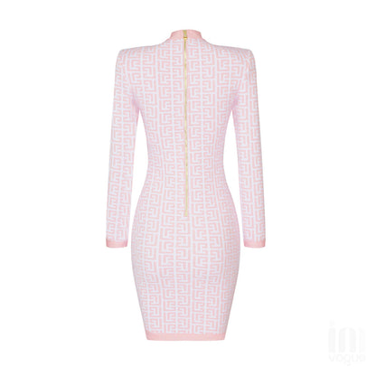 Round Neck Long Sleeve Plaid Mini Bandage Dress PHD1733