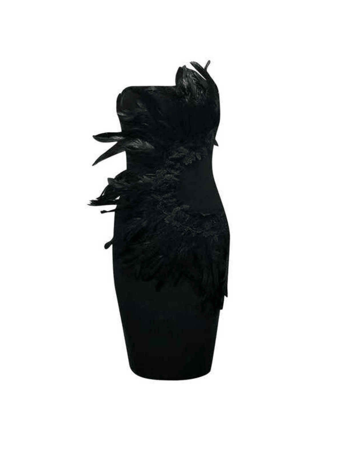 Strapless Feather Trim Bandage Bodycon Mini Dress