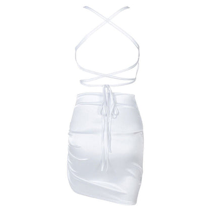 Cowl Neck Spaghetti Strap Side Ruched Asymmetrical Hem Satin Mini Dress