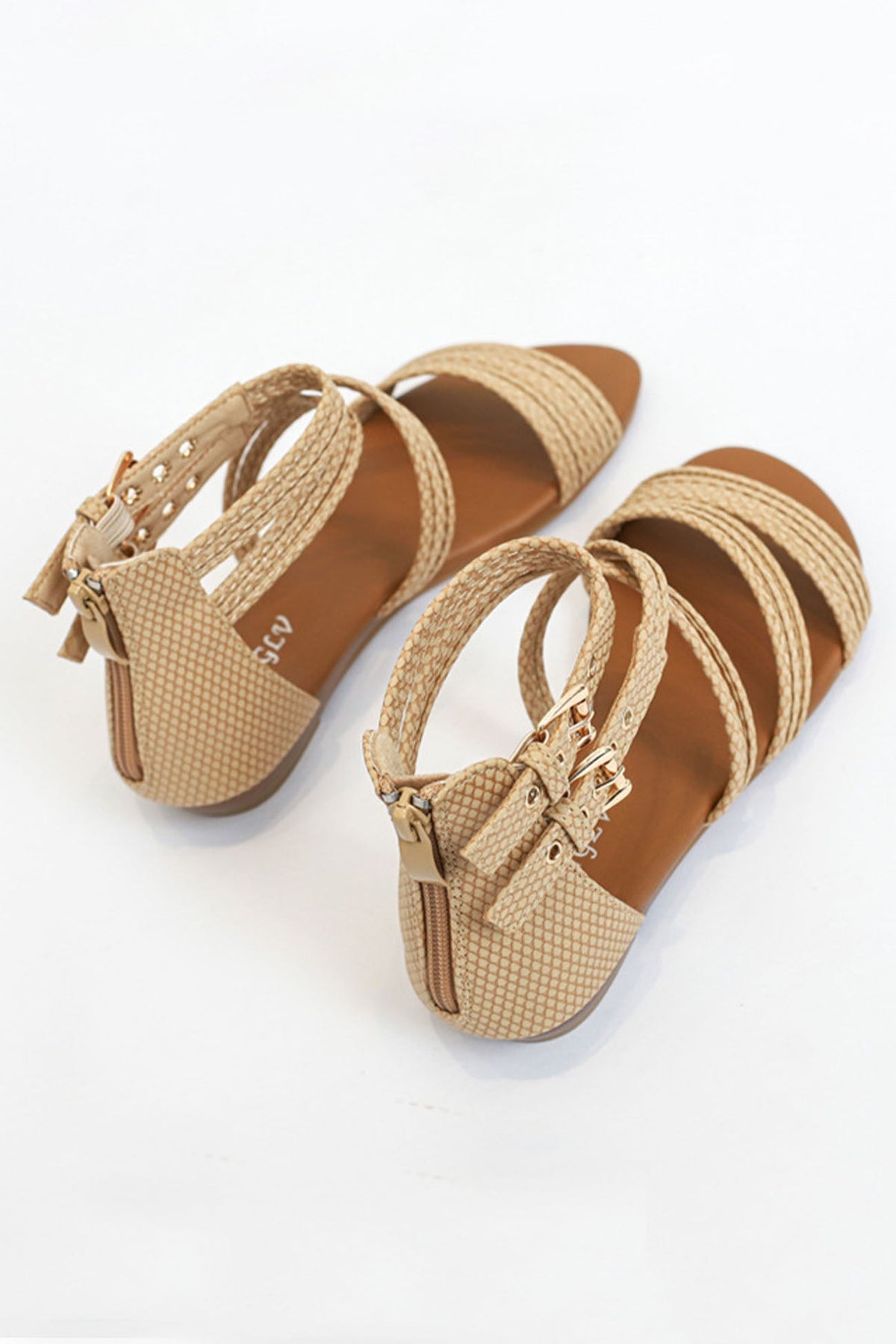 Peep Toe Ankle Strap Zipper Buckle Sandals