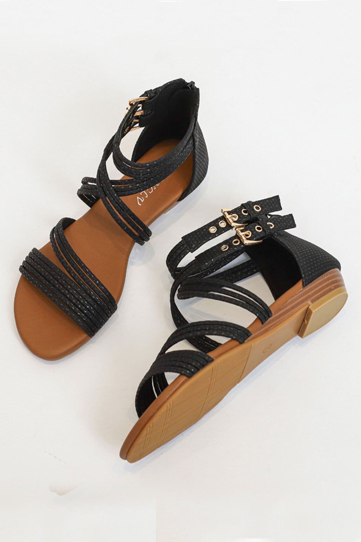 Peep Toe Ankle Strap Zipper Buckle Sandals
