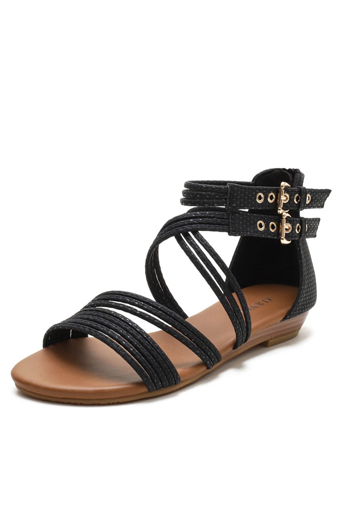 Peep Toe Ankle Strap Zipper Buckle Sandals