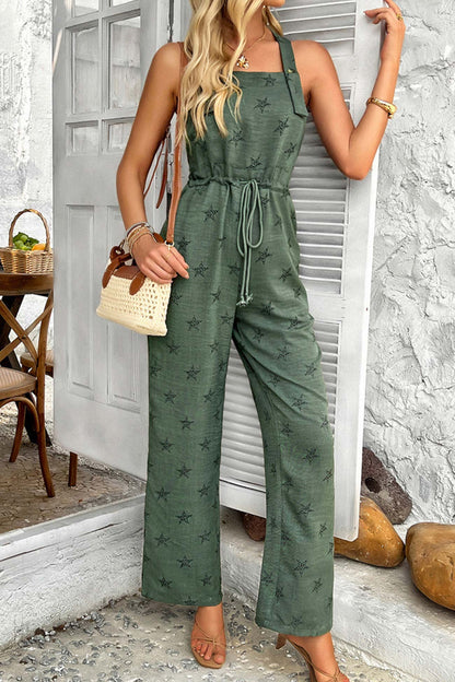 Pentagram Print High Waist Overalls