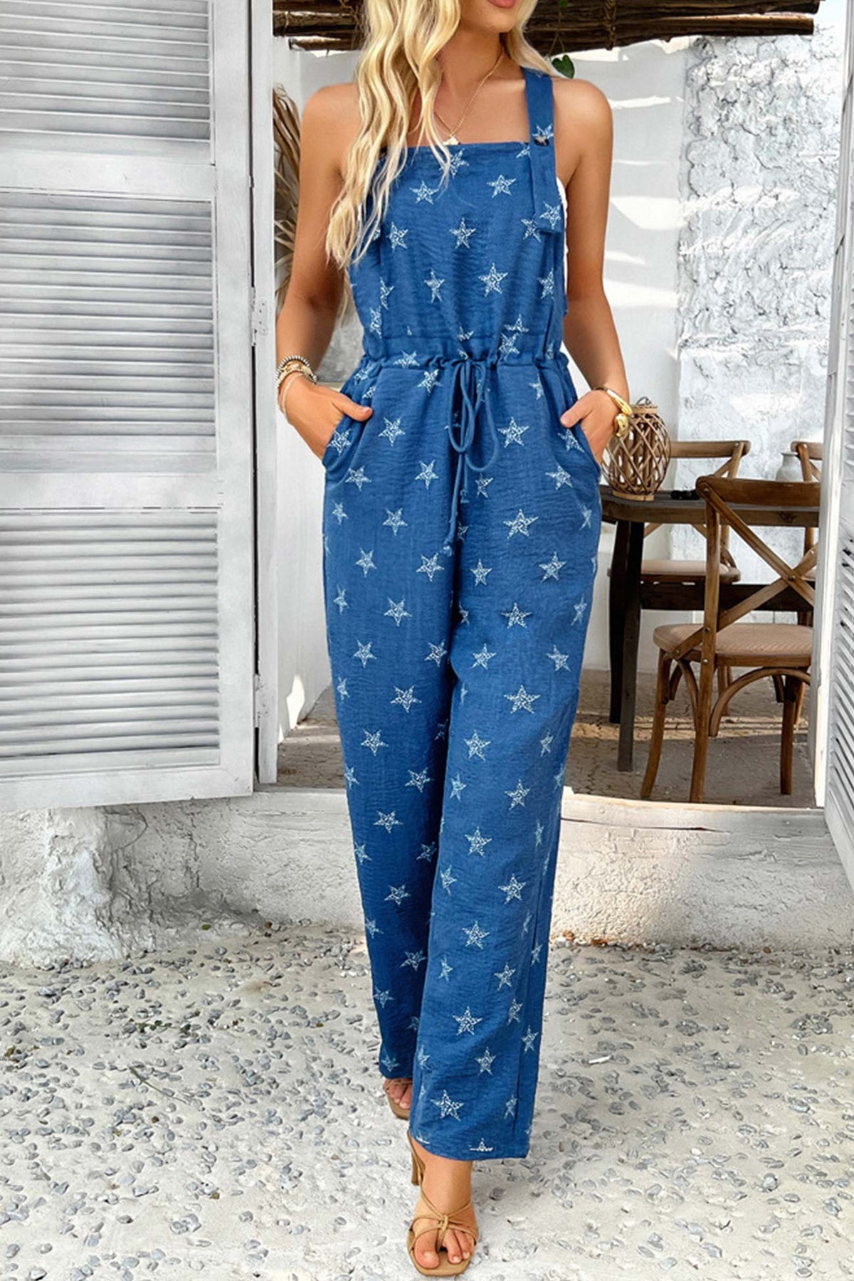 Pentagram Print High Waist Overalls