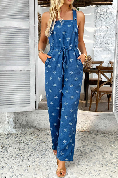 Pentagram Print High Waist Overalls