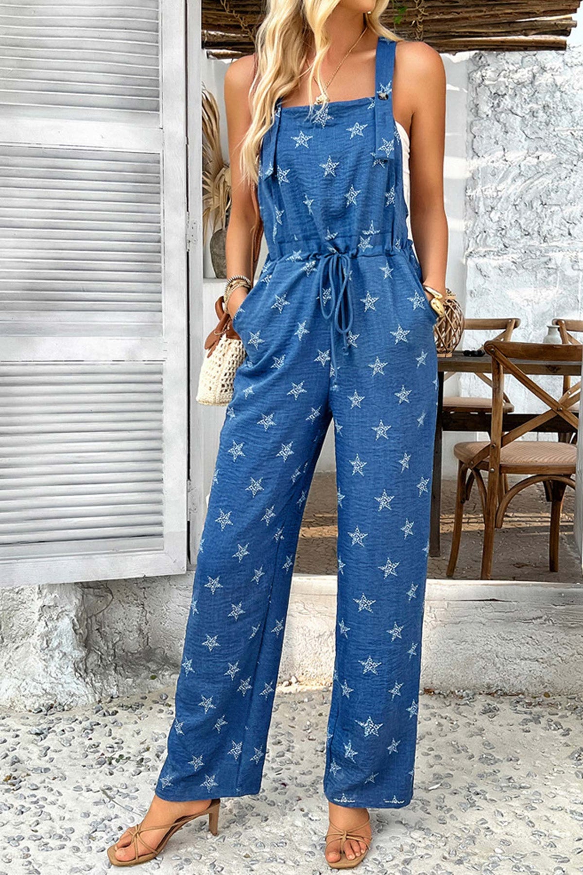 Pentagram Print High Waist Overalls