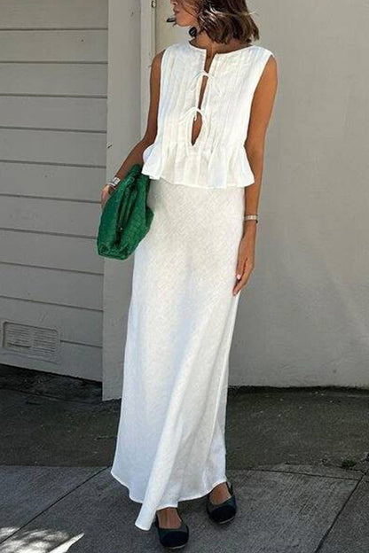Pleated Tie-up Cotton Linen Tank Top