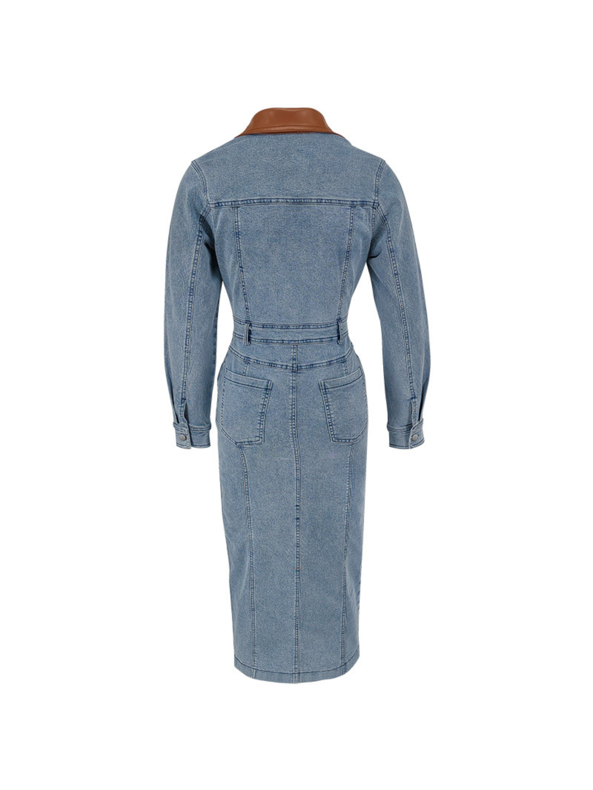 Collar Contrast Pocket Button Denim Shirt Midi Dress