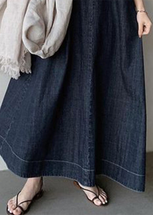 Deep V Neck Sleeveless Denim A Line Floor Length Maxi Dress
