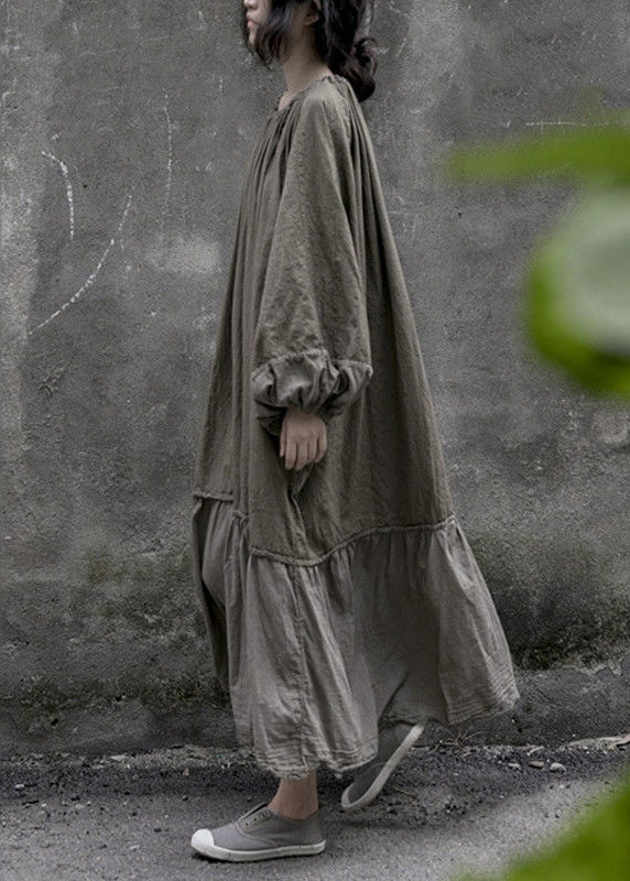 Tie Neck Gathered Wide Sleeve Tiered Ruffle Hem Crinkle Maxi Dress