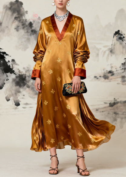 Deep V-Neck Patchwork Wide Sleeve Maxi Kaftan Dress