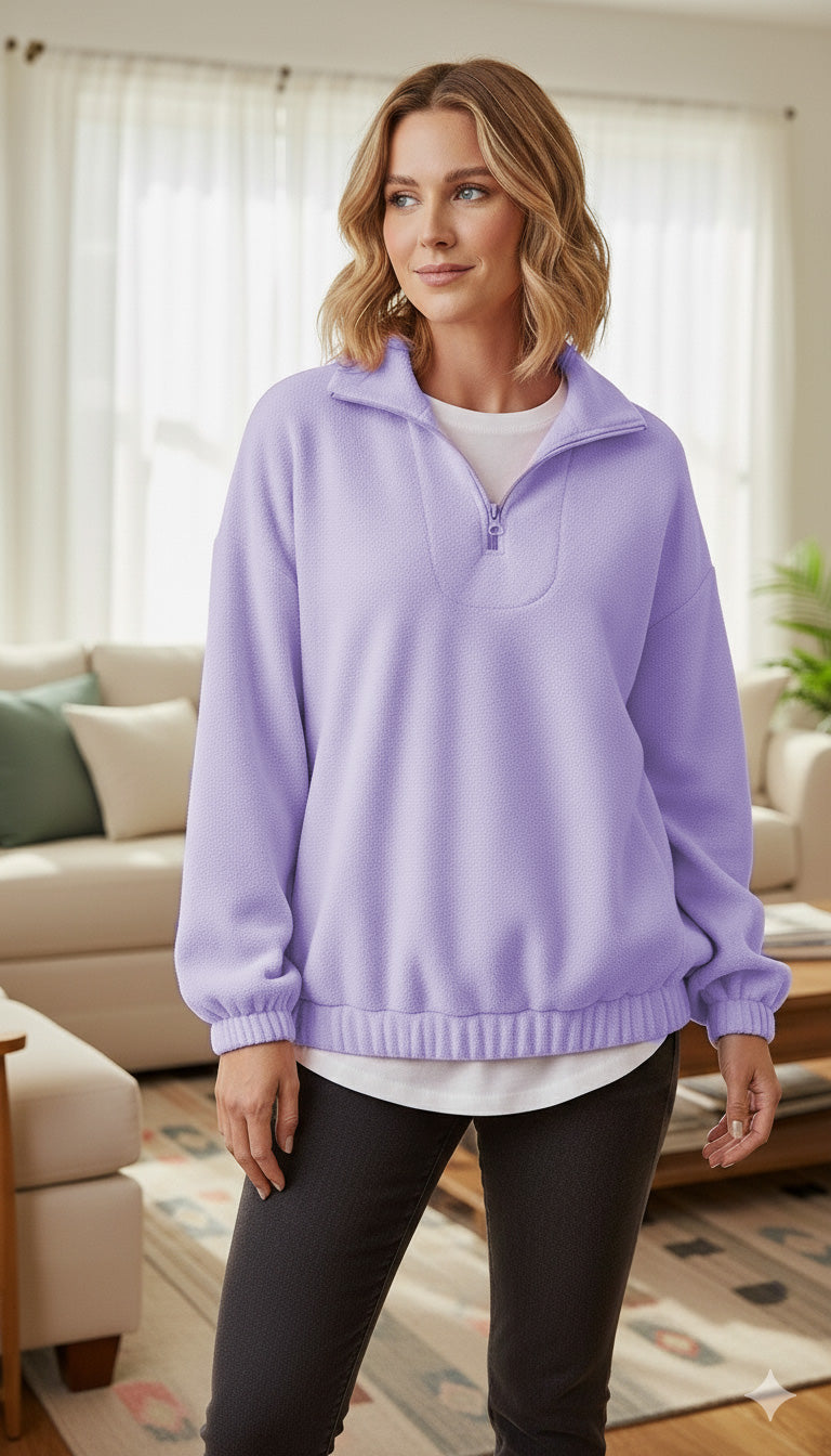 Polar Fleece Lapel Zip-up Sweatshirt