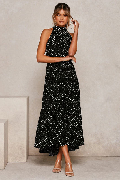 Halter Neck Belted Tiered Floral Print Maxi Dress