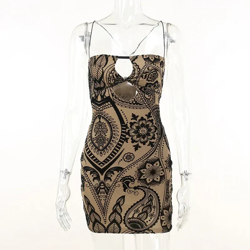 Print Backless Summer Fashion OutFits Cut Out Sleeveless Bodycon Party Floral Dress