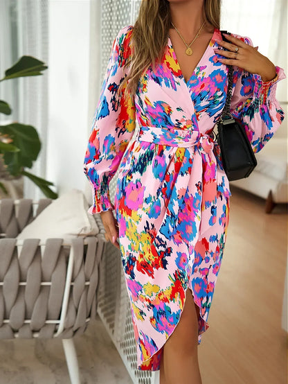 Elegant V-neck Long Boho Printed Dress