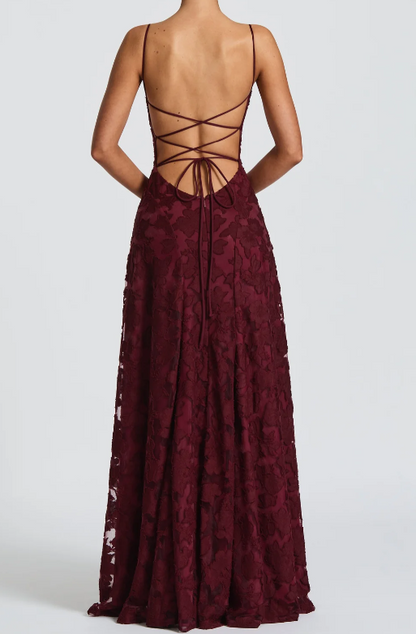 Cowl Neck Spaghetti Strap Floral Burnout Maxi Gown