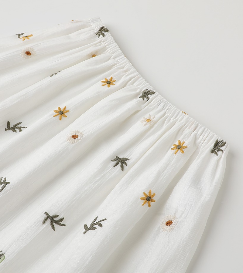 Tiered Ruffle Embroidered Floral Elastic Waist Maxi Skirt