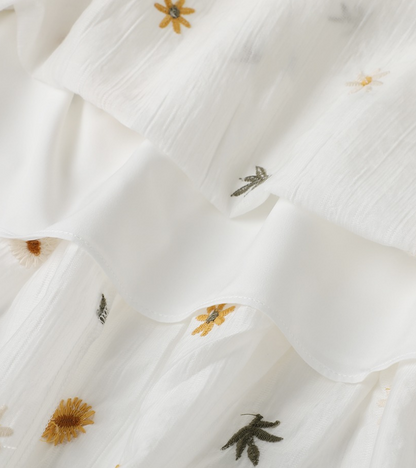 Tiered Ruffle Embroidered Floral Elastic Waist Maxi Skirt