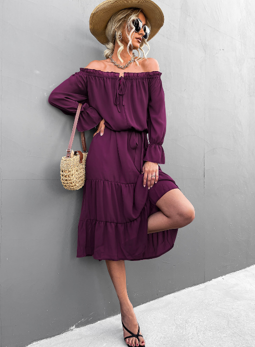 Elegant Lace-Up One-Shoulder Long Dress
