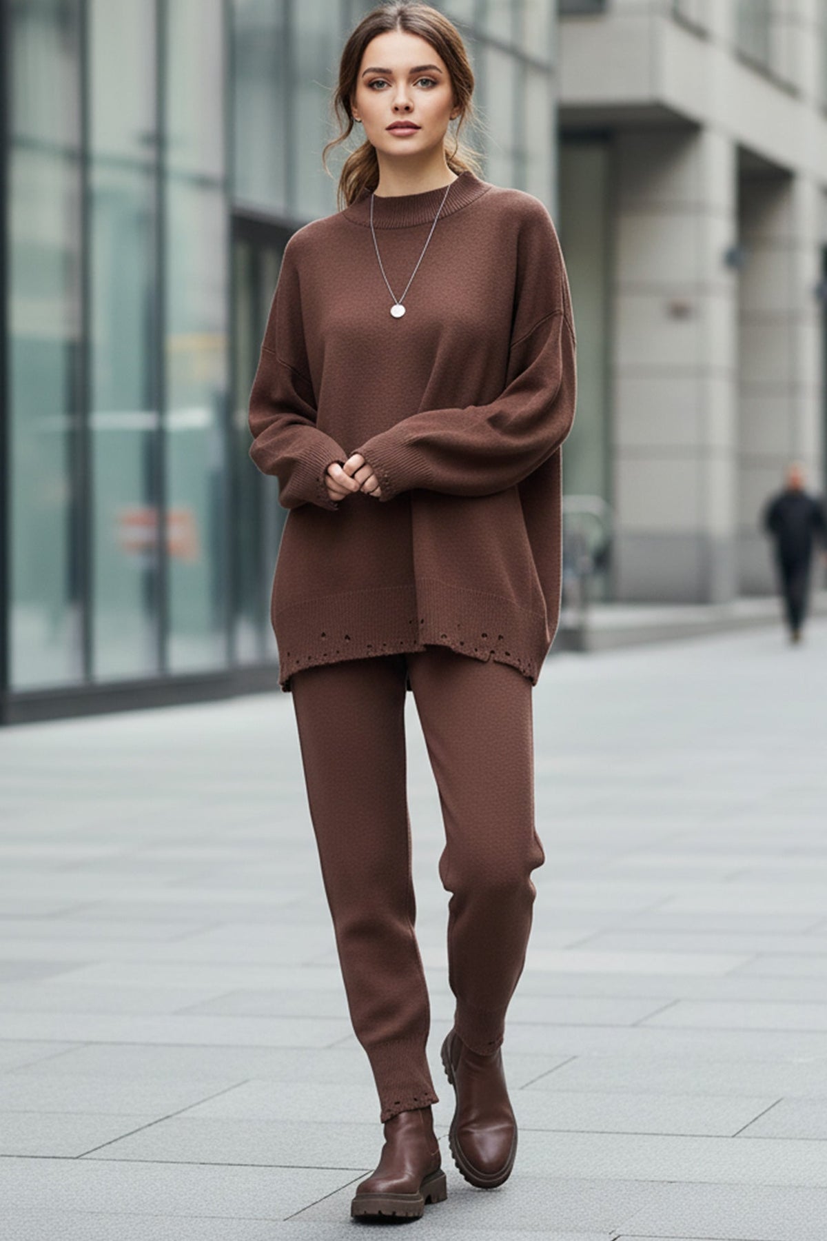 Raw Edge Crew Neck Sweater Set