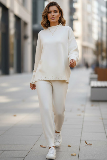 Raw Edge Crew Neck Sweater Set