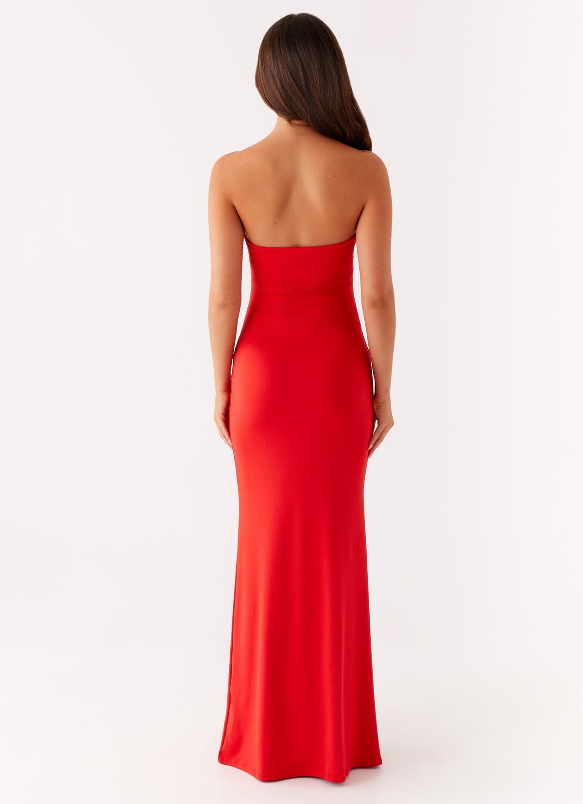 Strapless Bandeau Floral Applique Horizontal Cutout Bodycon Maxi Dress