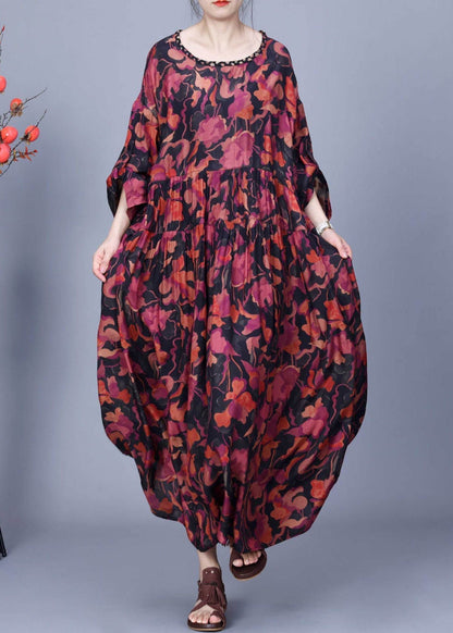 Abstract Floral Print Cocoon Tiered Maxi Dress