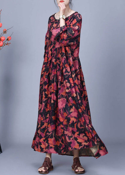 Abstract Floral Print Cocoon Tiered Maxi Dress