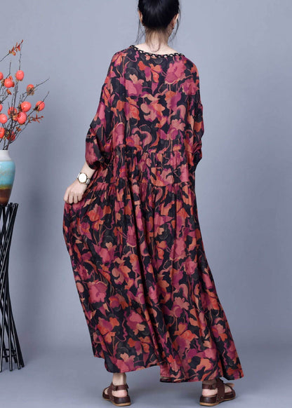 Abstract Floral Print Cocoon Tiered Maxi Dress
