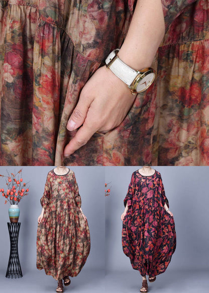 Abstract Floral Print Cocoon Tiered Maxi Dress