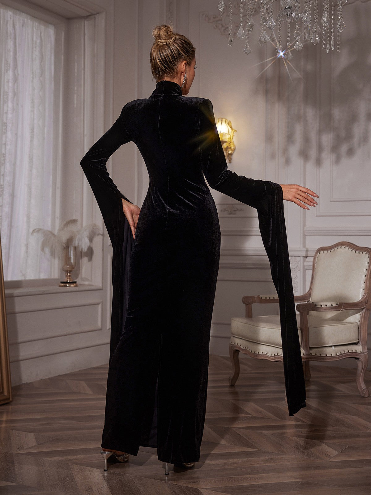 Rhinestone Velvet Column Maxi Gown