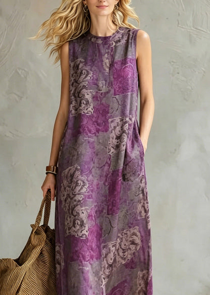 Abstract Collage Print Pocket Detail Sleeveless Maxi Dress