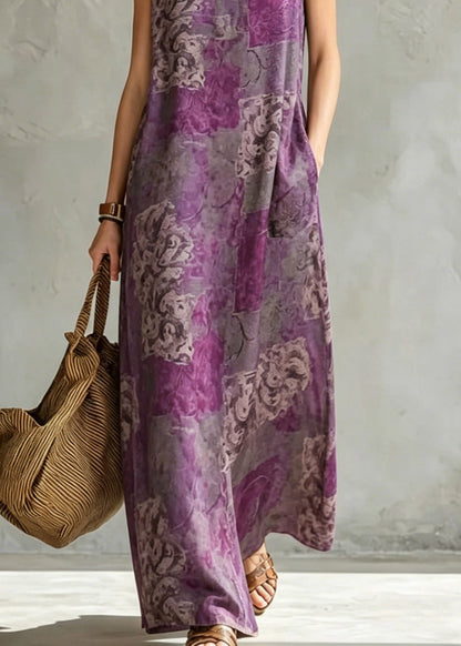 Abstract Collage Print Pocket Detail Sleeveless Maxi Dress