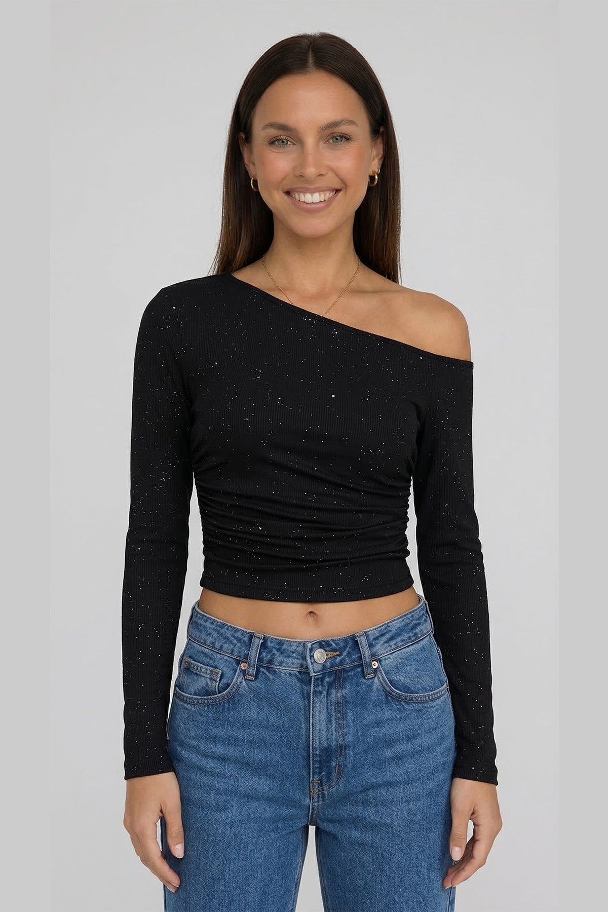 Rhinestone Off The Shoulder Knit Top