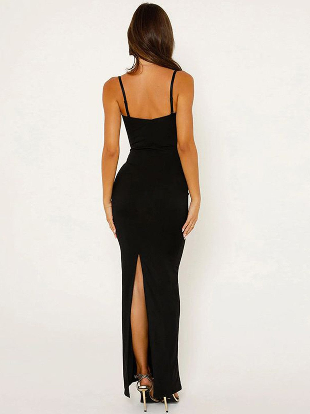 Spaghetti Strap Lace Overlay Bustier Bodycon Maxi Dress