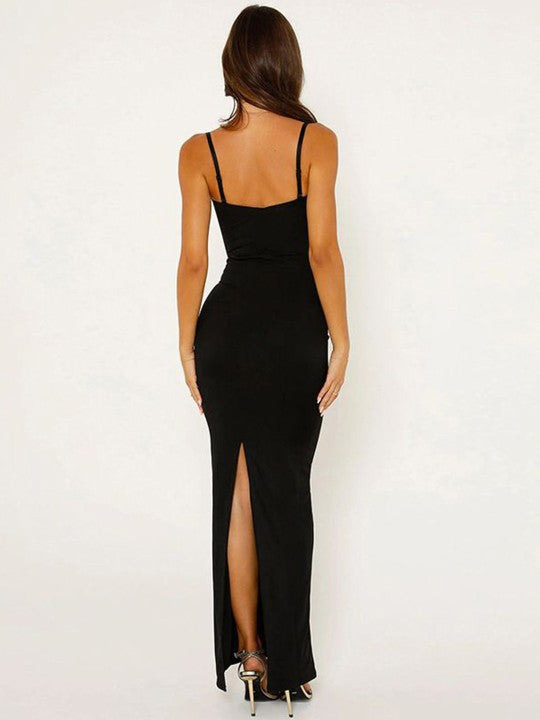 Sweetheart Spaghetti Strap Floral Lace Bustier Bodycon Maxi Dress