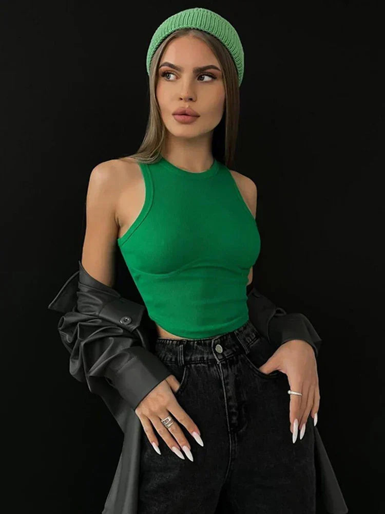 Ribbed Solid Women Skinny O-Neck Sleeveless Body-Shaping All-Matching Vest Female Streetwear Clothing Tank top