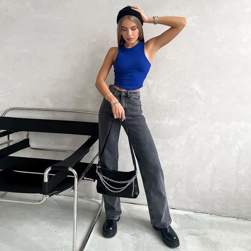 Ribbed Solid Women Skinny O-Neck Sleeveless Body-Shaping All-Matching Vest Female Streetwear Clothing Tank top