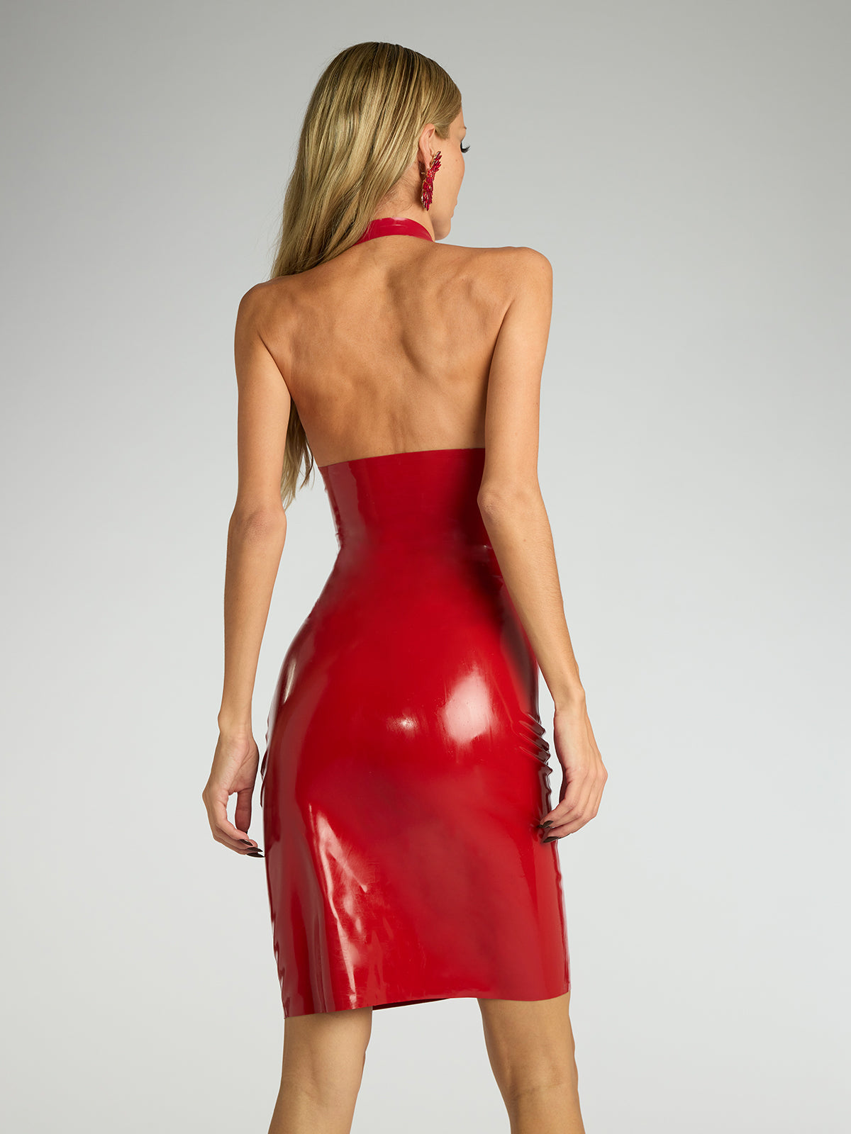 Halter Latex Bodycon Mini Dress