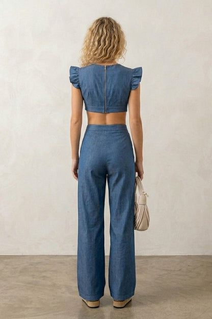 Ruffle Sleeveless Cutout Jumpsuits