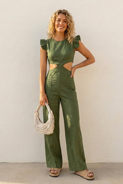 Ruffle Sleeveless Cutout Jumpsuits