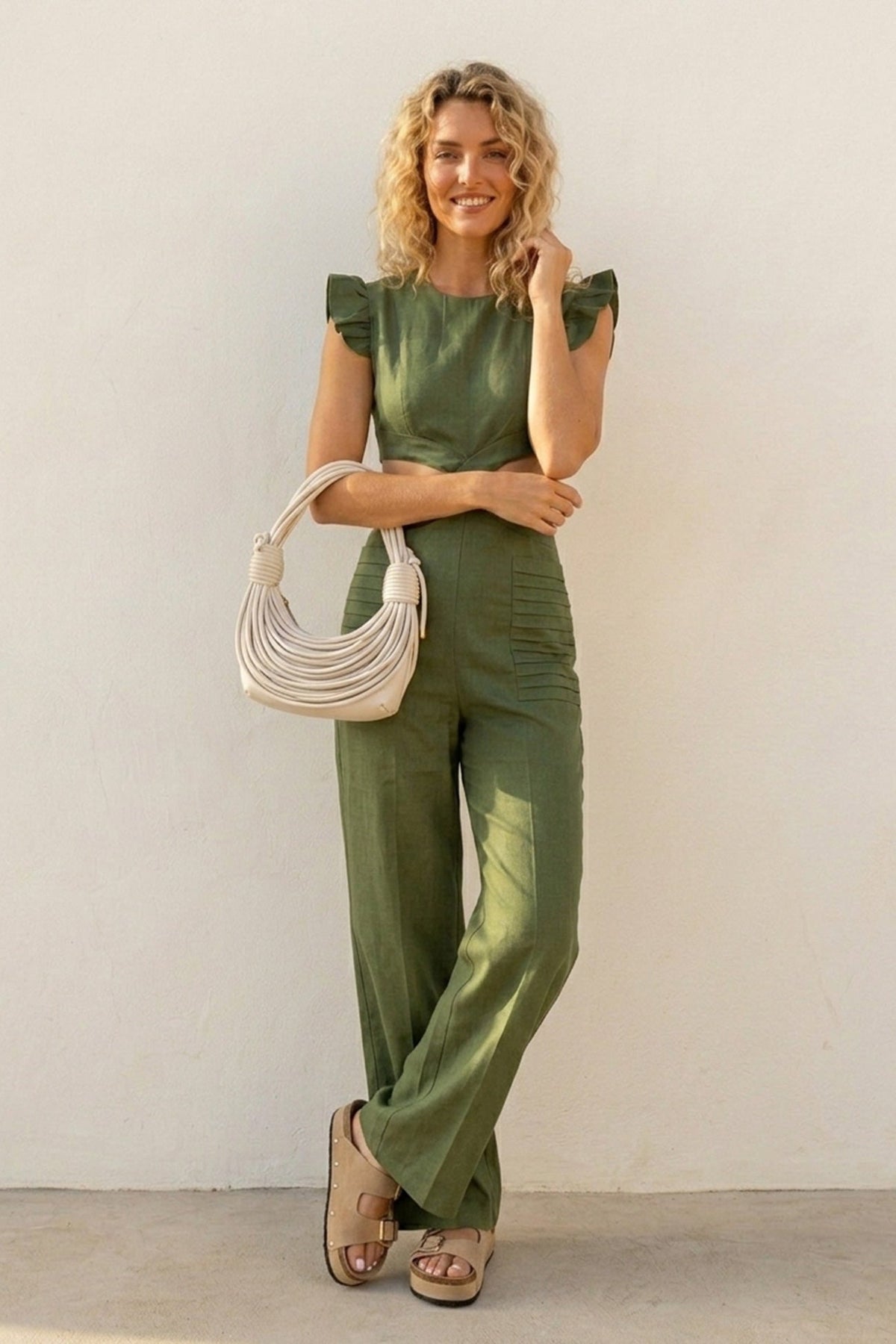 Ruffle Sleeveless Cutout Jumpsuits
