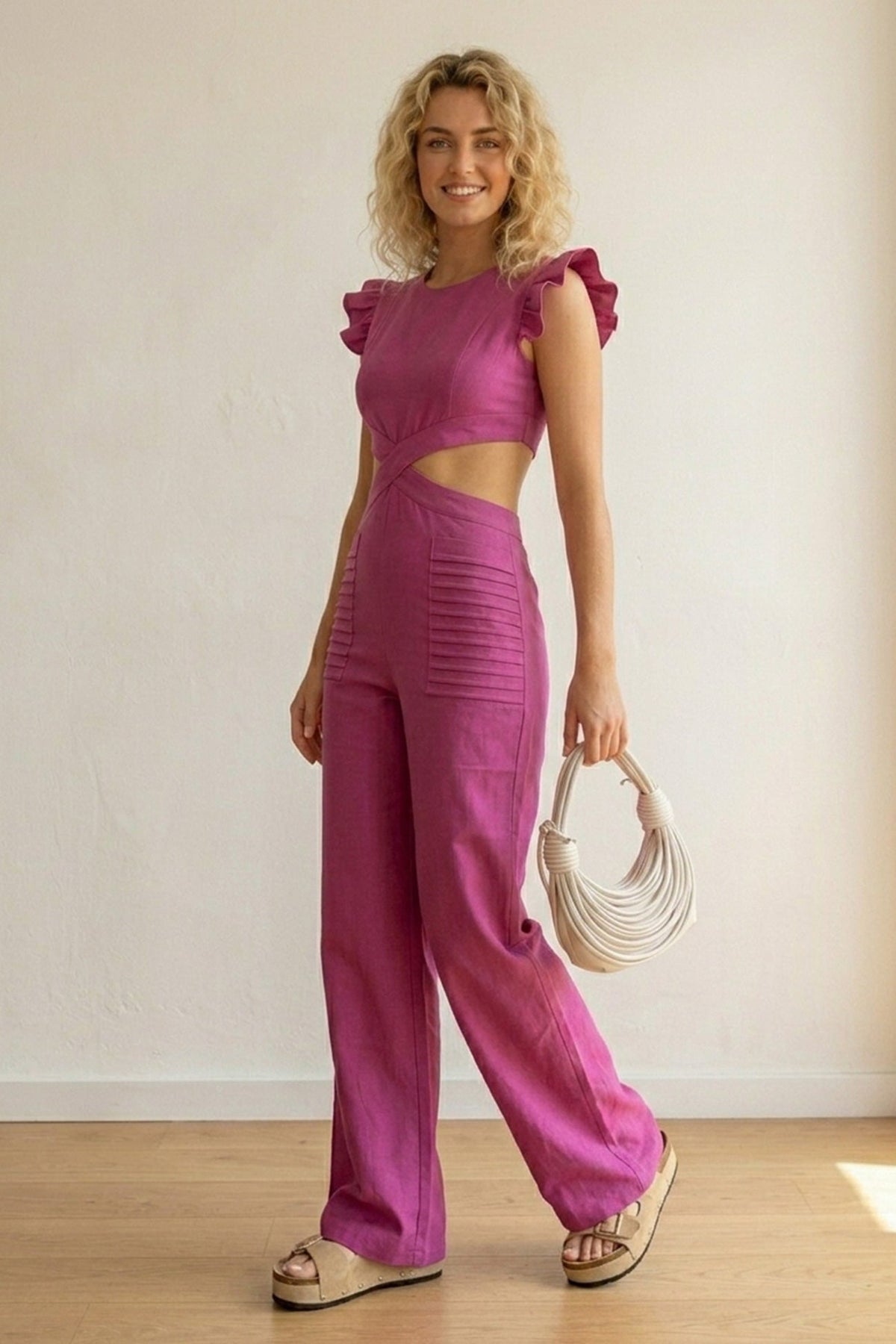 Ruffle Sleeveless Cutout Jumpsuits