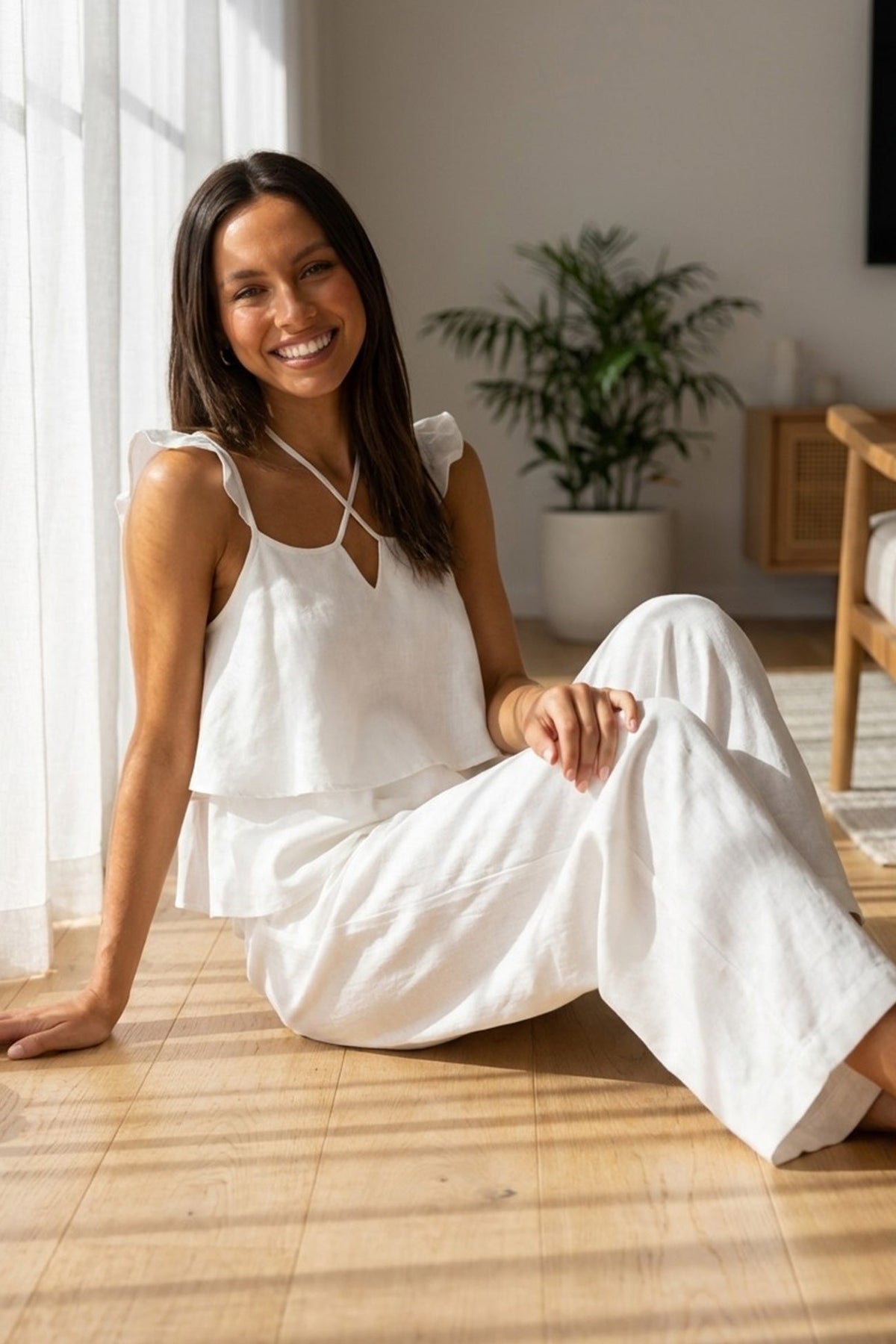 Ruffle Tie-up Cotton Vest Set