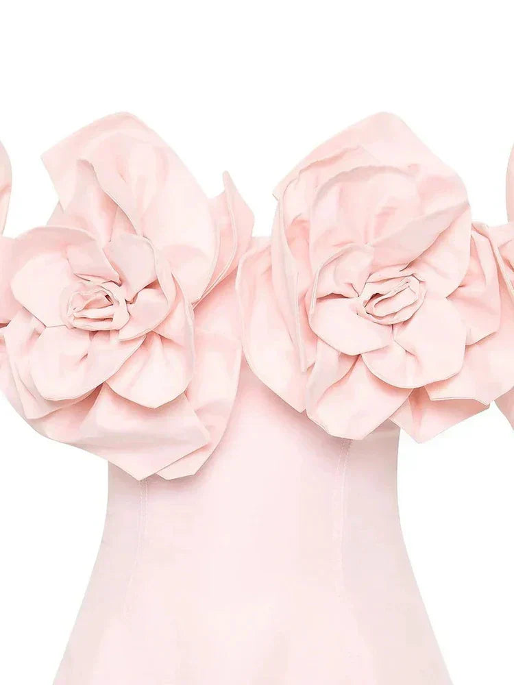 Off Shoulder 3D Floral Rosette Applique Fit Flare Mini Dress