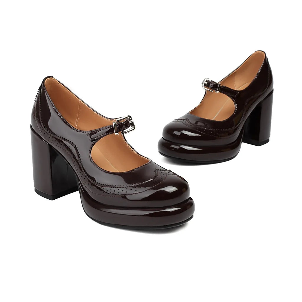 African Woman Shoe Chunky Sandals Round Toe Shallow Mouth Casual Heels Classic Style Mary Jane Burgundy Block Straps Comfortable