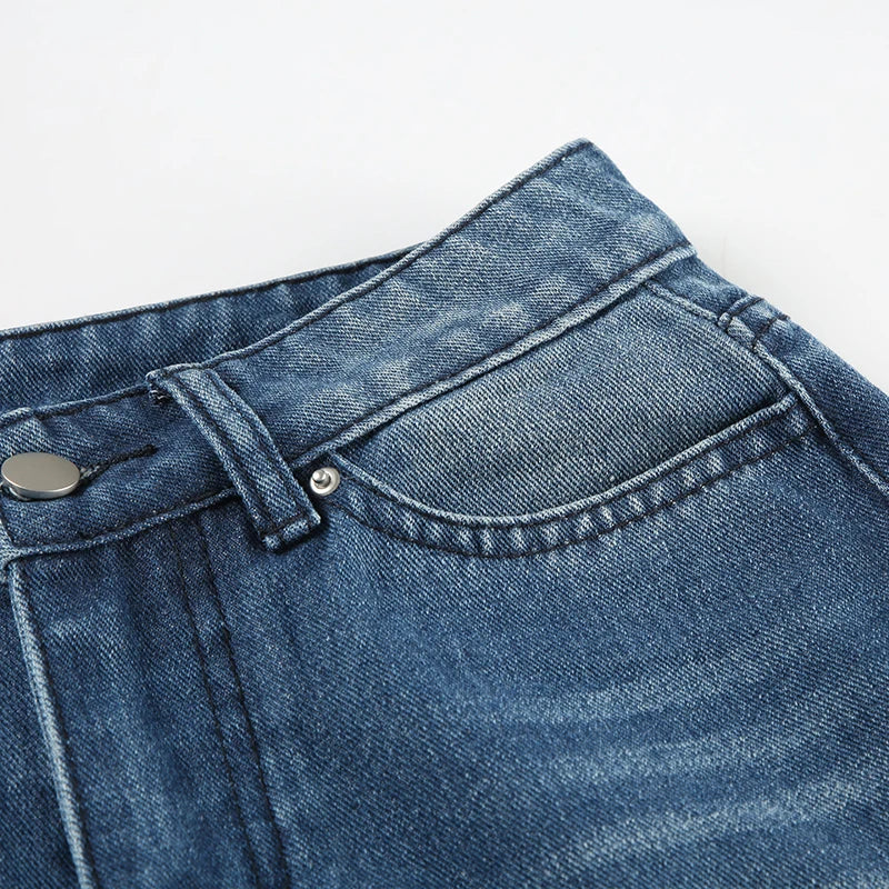 Y2K Blue Straight Jeans Korean Fashion Street Style Denim Pants Basic Casual Harajuku Slim Fit Trousers Spring Outfit
