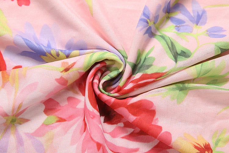Sweet Chic Deep V-Neck Dress Women Sexy Colorful Floral Print Gradient Ruched Patchwork Fashion Vacation Party Bodycon