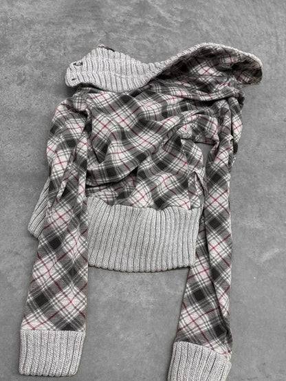 Fashion y2k Millennium Hot Girl vintage plaid plush hooded coat versatile autumn and winter coat, women's niche design slim coat