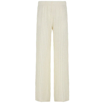 Women Stylish Fabric Texture Beach Knitted Pants Summer Chic Fashion Straight Trousers Holiday Style Minimalist Pants
